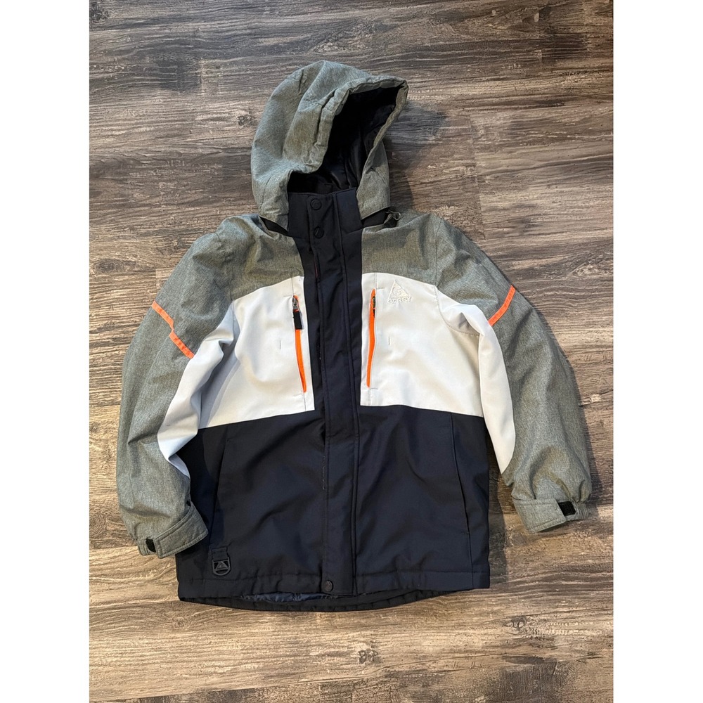Gerry Kids Hooded Winter Jacket Colorblock Black Grey Orange Size M 10/12